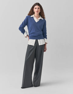 Blusa de punto de cachemir con escote en V, azul